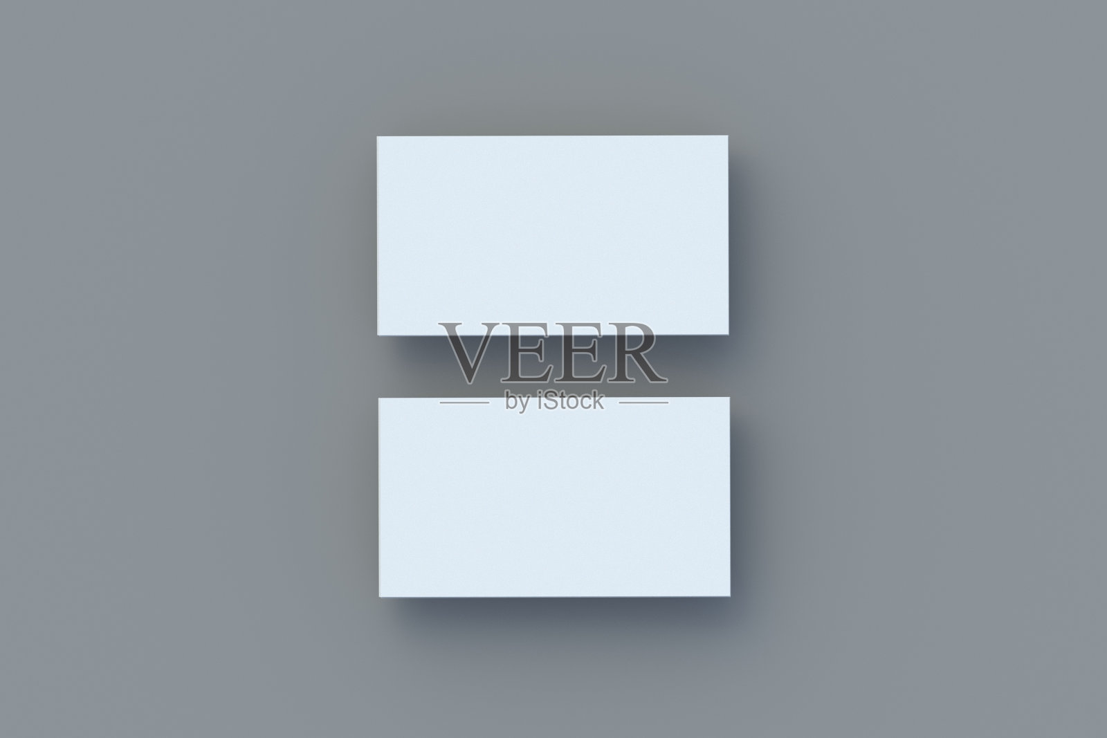 两叠灰色背景的白色名片。前视图。三维渲染照片摄影图片