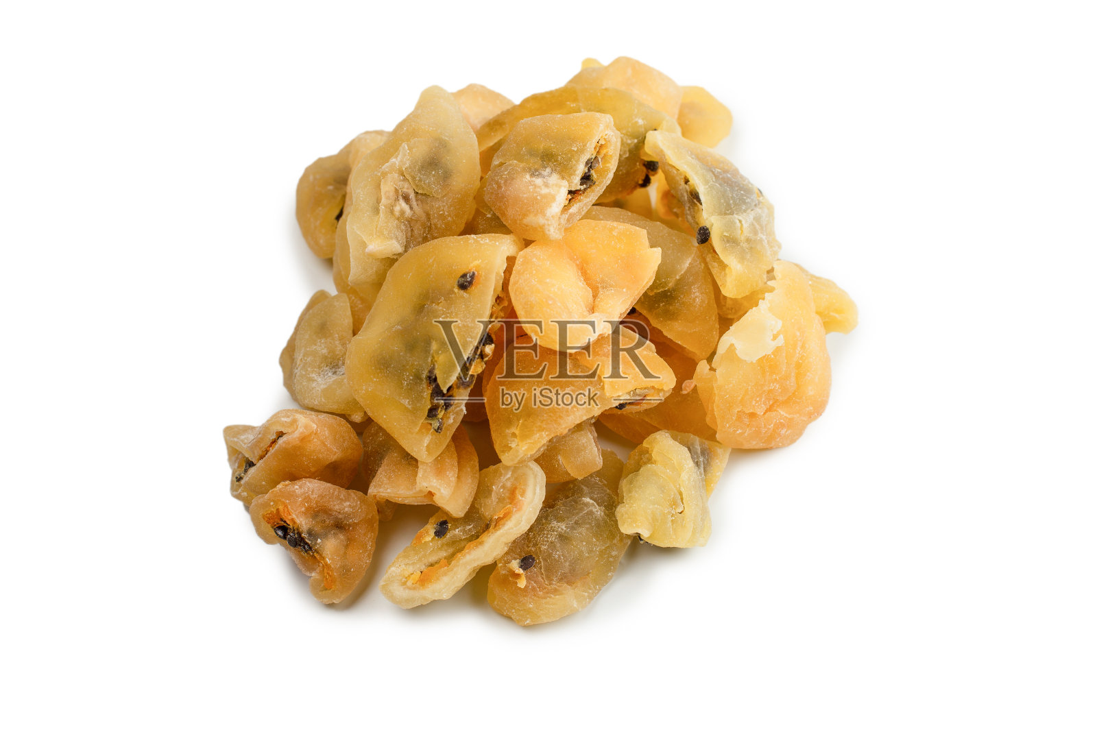 干燥的百香果在白色背景上分离。照片摄影图片