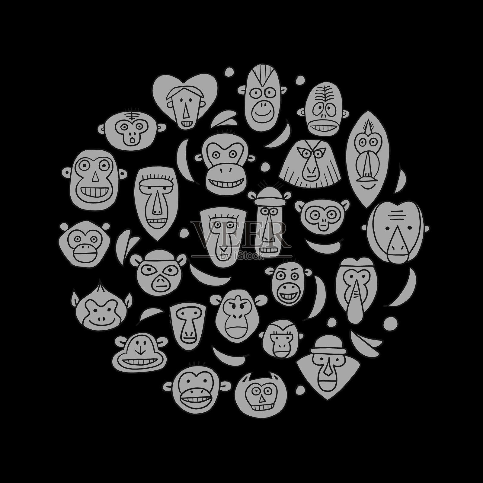 有趣的猴子大家庭草图为您设计插画图片素材