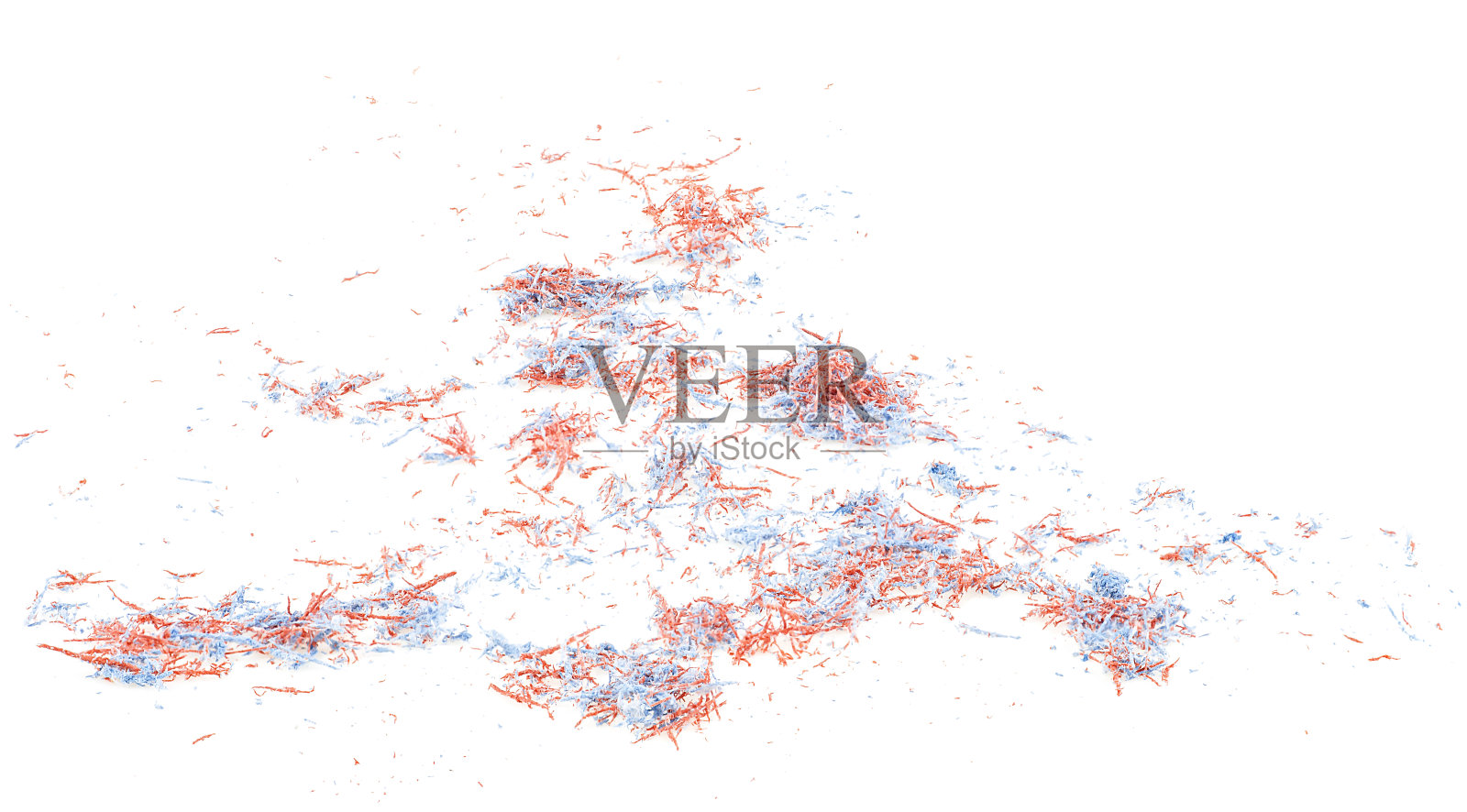 橙色和蓝色的橡皮碎片孤立在白色背景，前面的看法。照片摄影图片