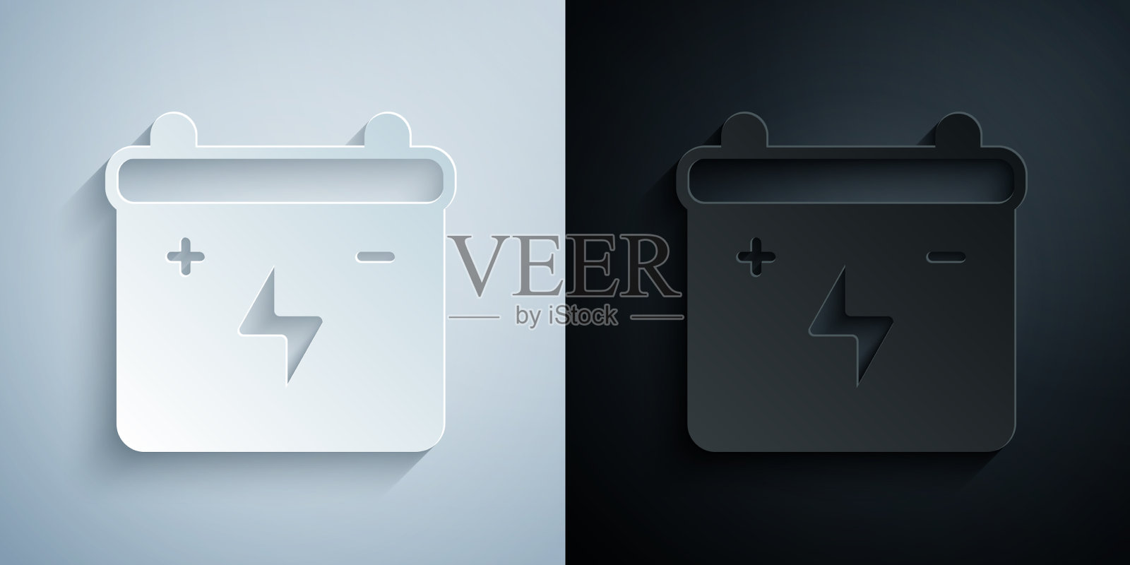 剪纸汽车电池图标孤立在灰色和图标素材