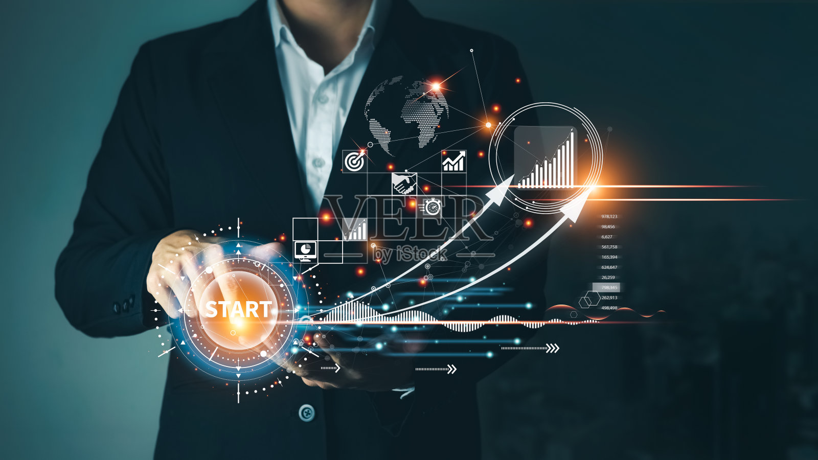 成功的创业公司概念：商务人士触摸平板屏幕照片摄影图片