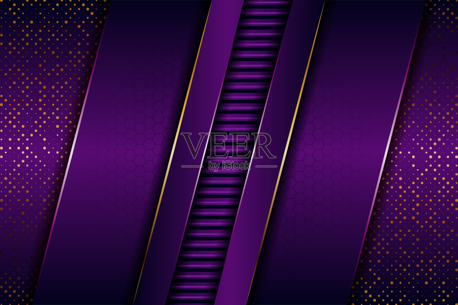 抽象几何豪华紫色重叠层背景与金色组合插画图片素材