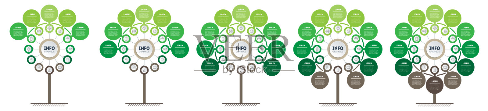 农业工作周期。基于自然生产。由五个选项组成的图表或信息图表。一套农业业务演示与5,7,9,11和12部分。插画图片素材
