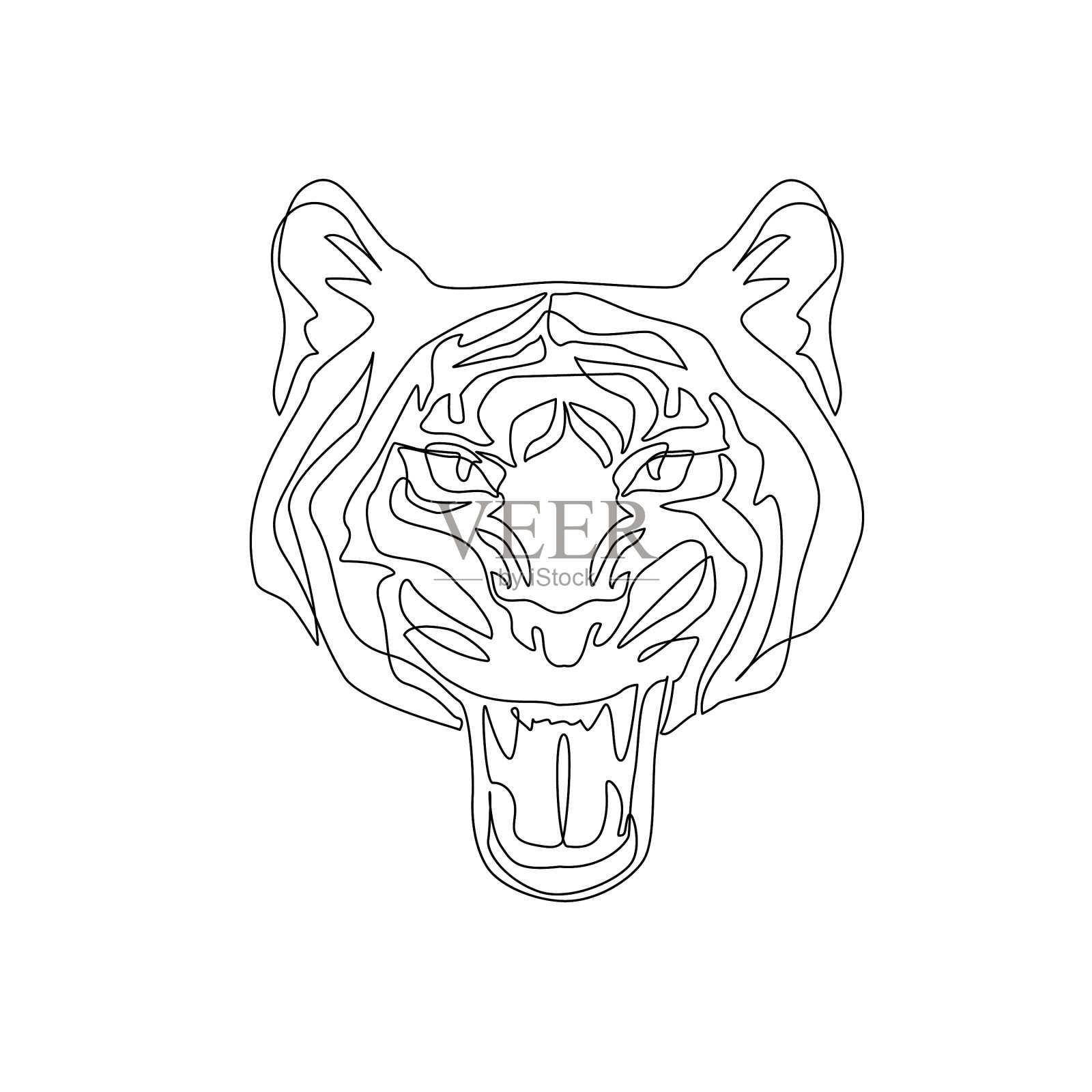 虎头一线画风虎啸设计元素图片