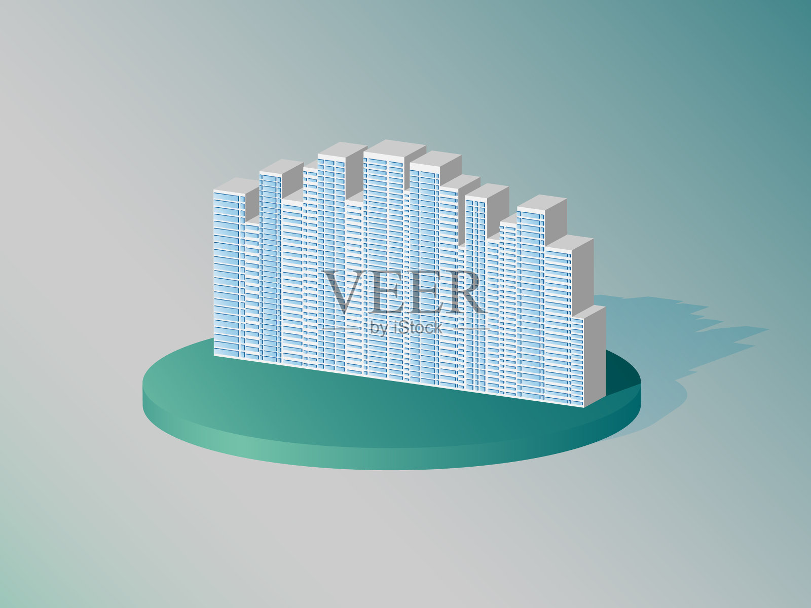 白色和绿色上的等距公寓楼插画图片素材