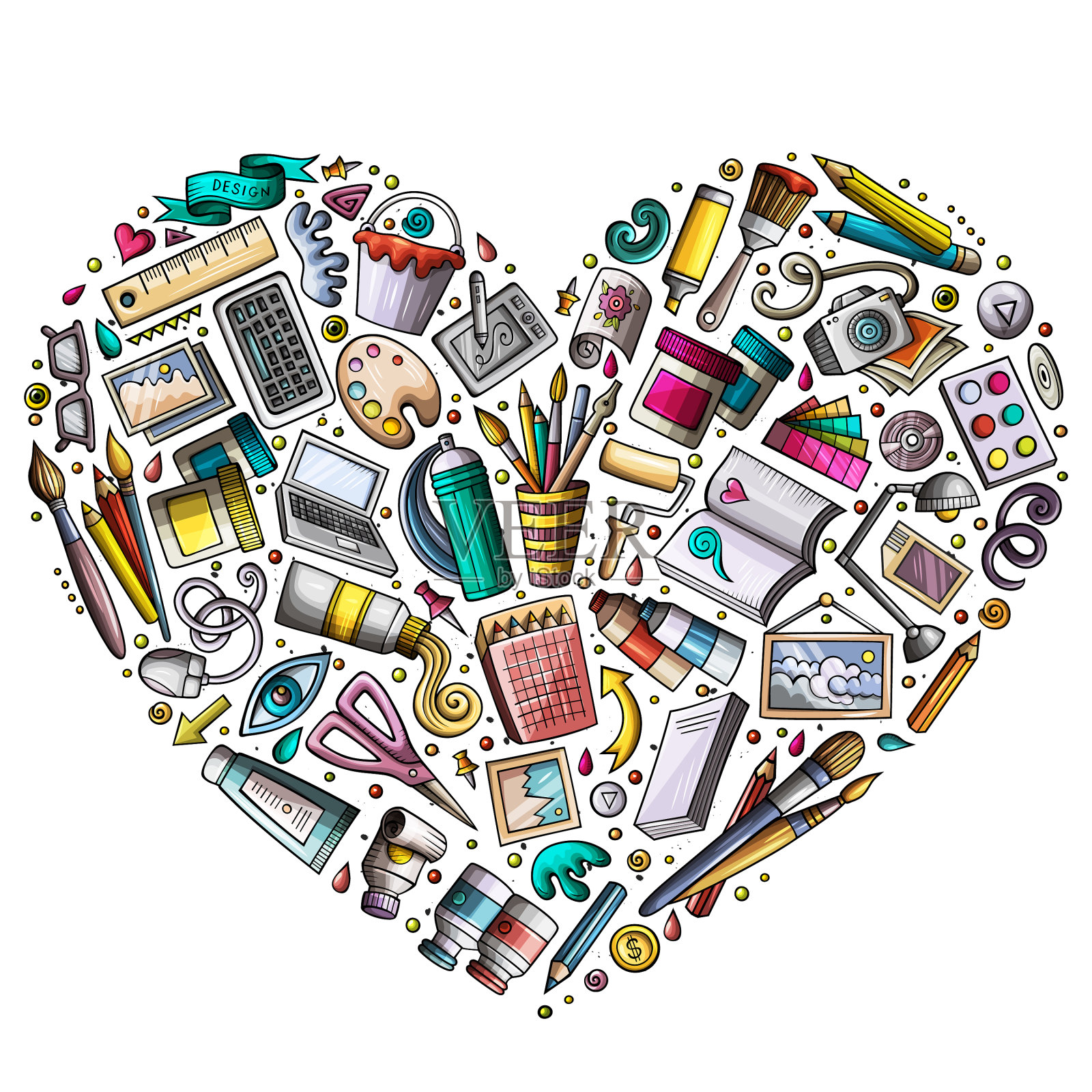 一套艺术和设计卡通涂鸦对象图标素材