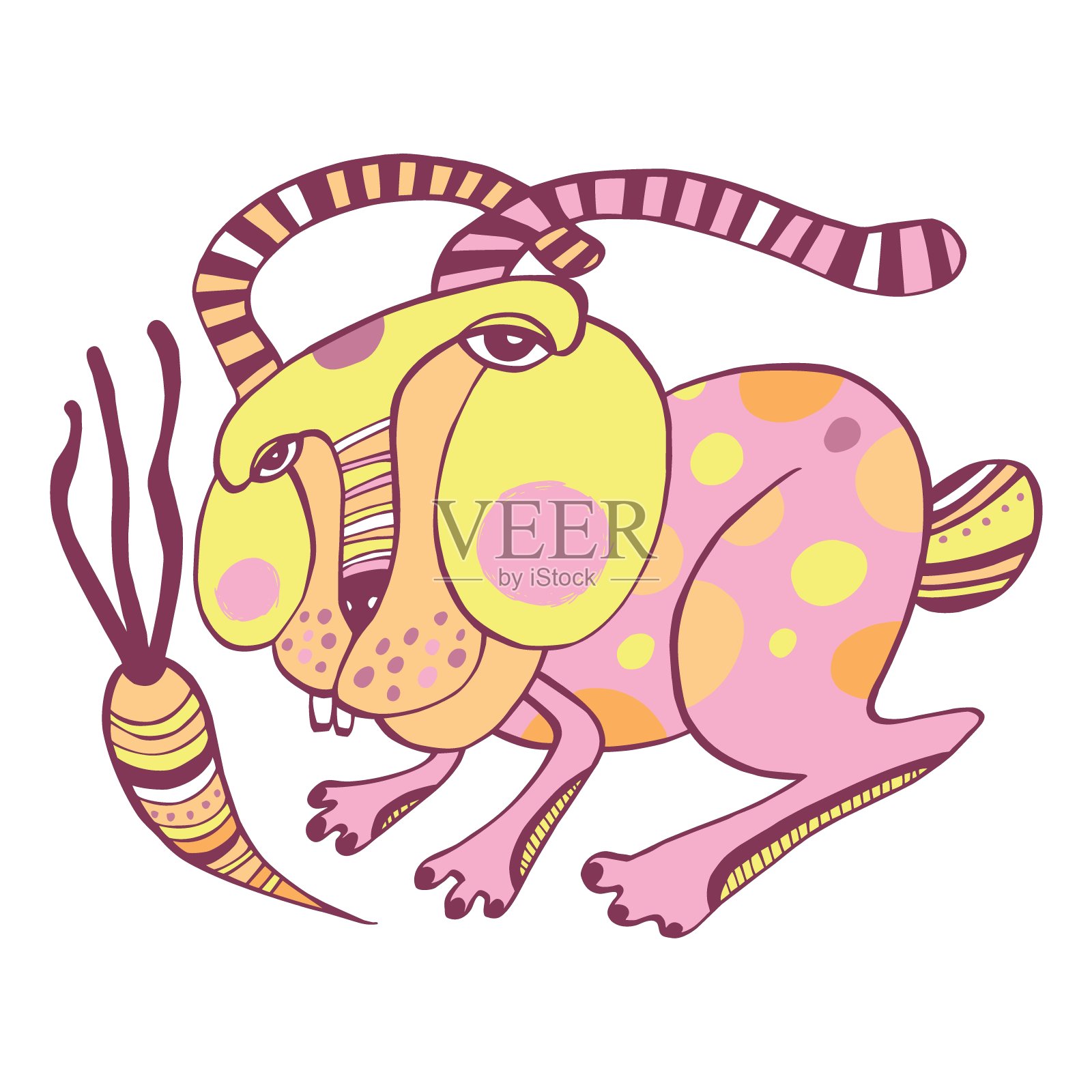 疯狂的复活节兔子拿着胡萝卜。卡通矢量插图。插画图片素材