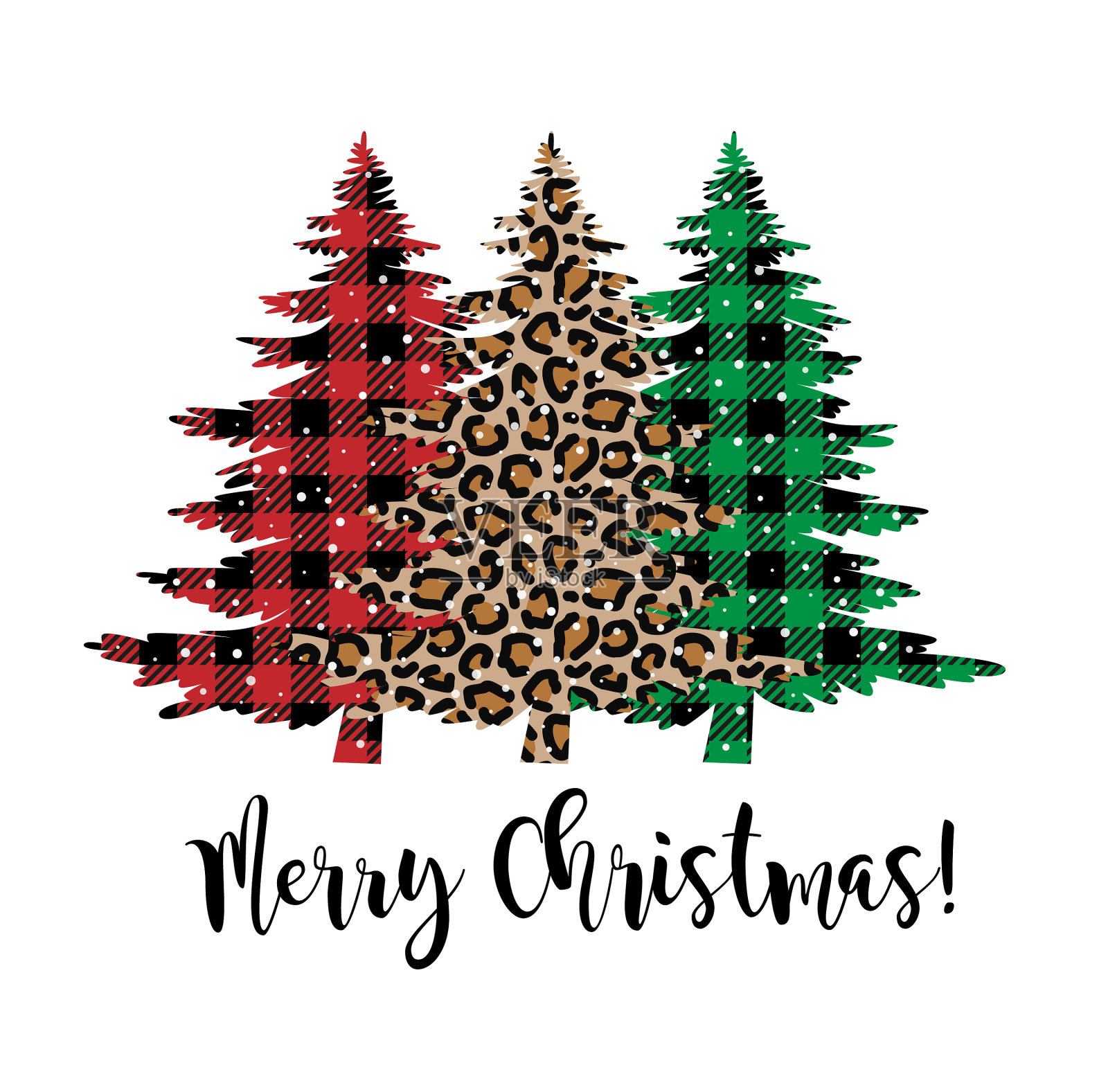 在布法罗图案的节日圣诞树卡片插画图片素材