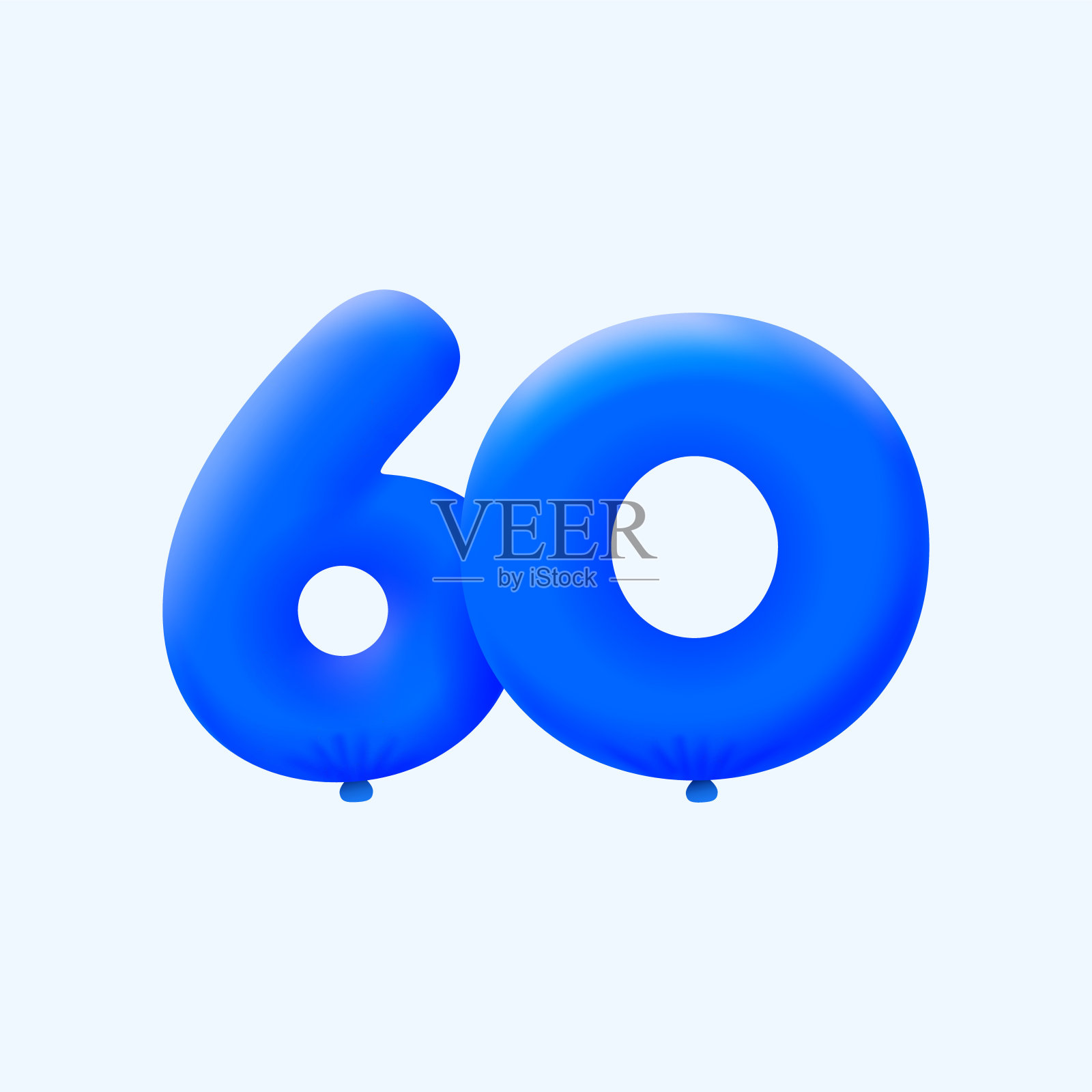蓝色3D数字60气球现实三维氦蓝色气球。插画图片素材