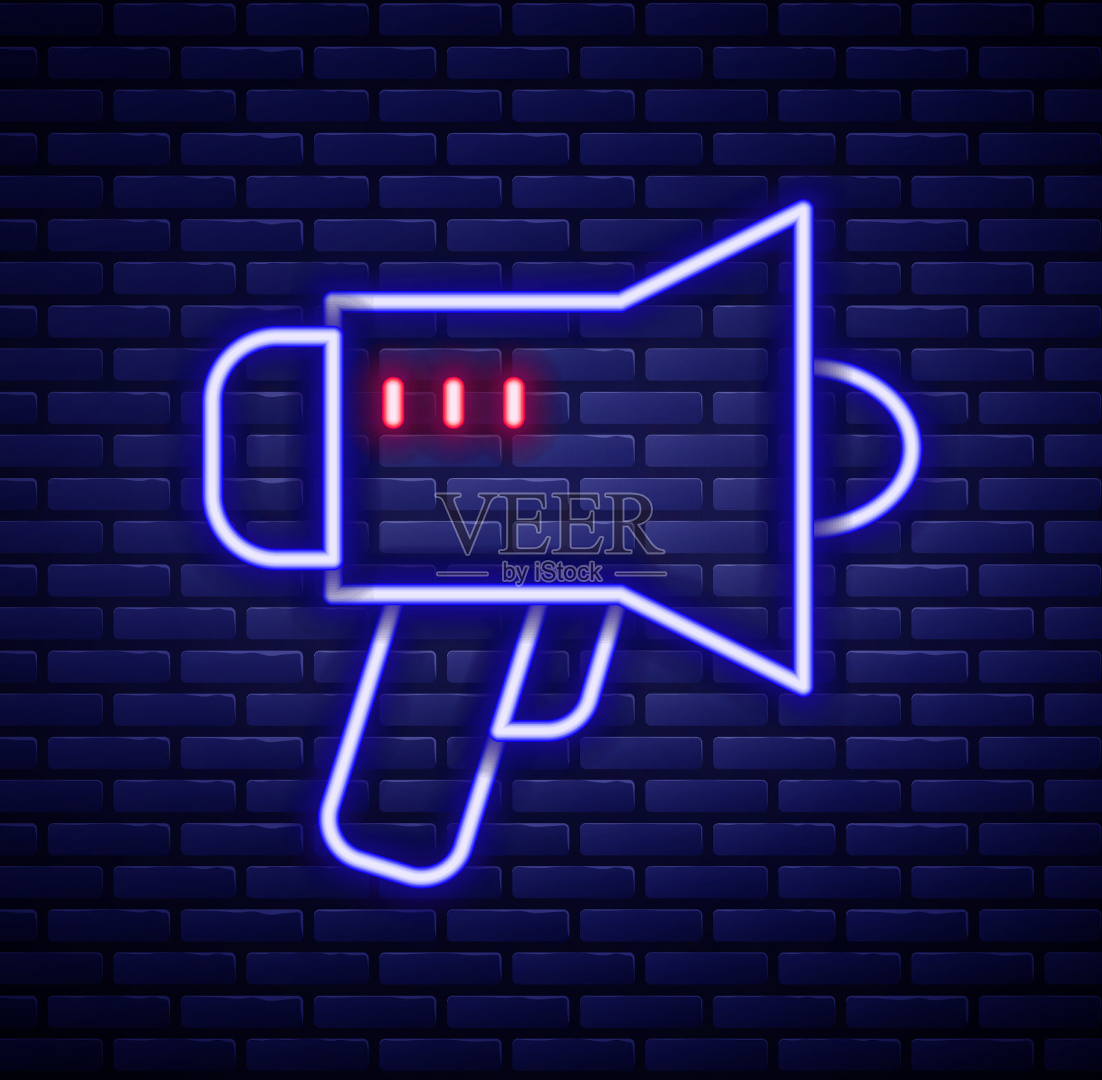 发光的霓虹灯线扩音器图标孤立的砖插画图片素材