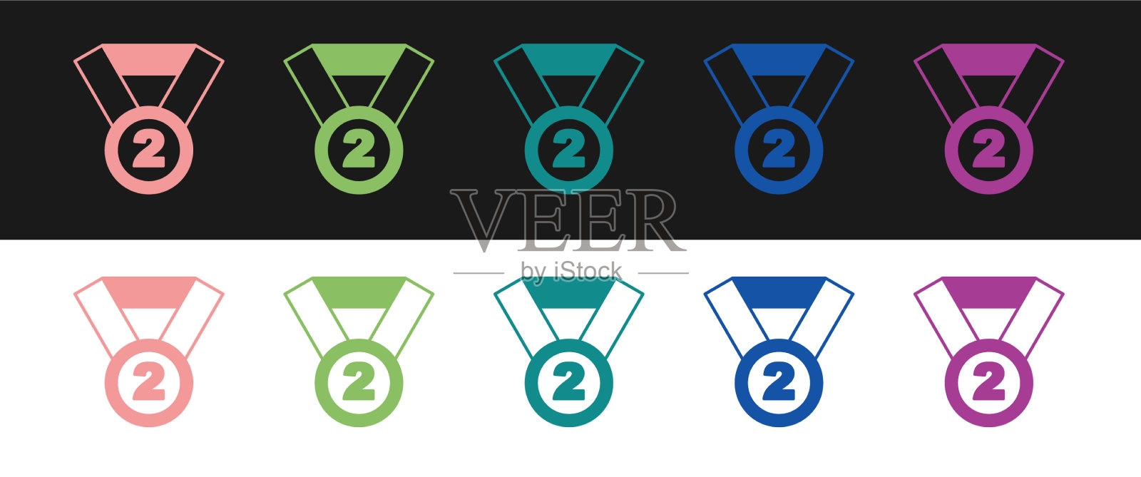 设置奖牌图标隔离在黑色和白色图标素材