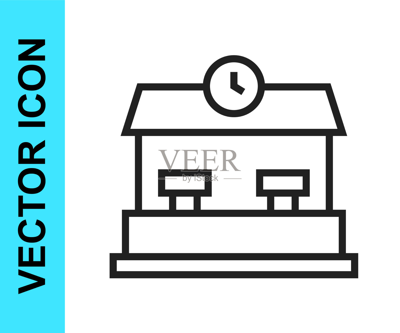 黑线火车站图标孤立在白色上图标素材