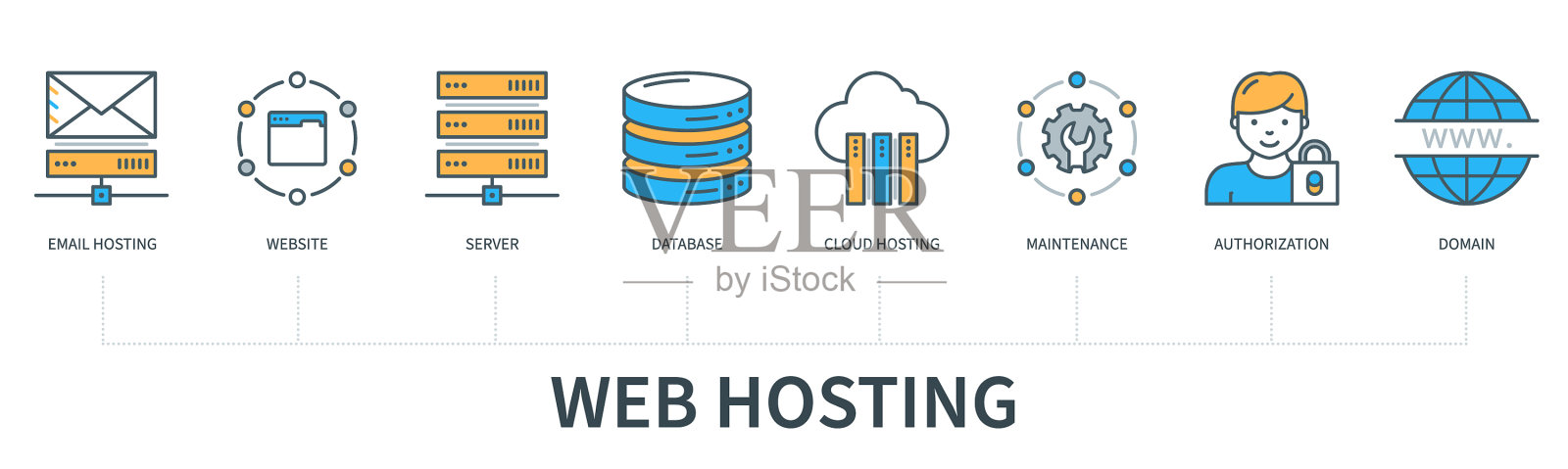 网站托管概念与图标电子邮件托管插画图片素材