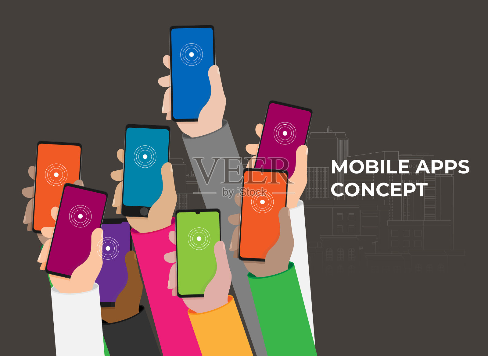 移动应用概念平面设计人手与插画图片素材