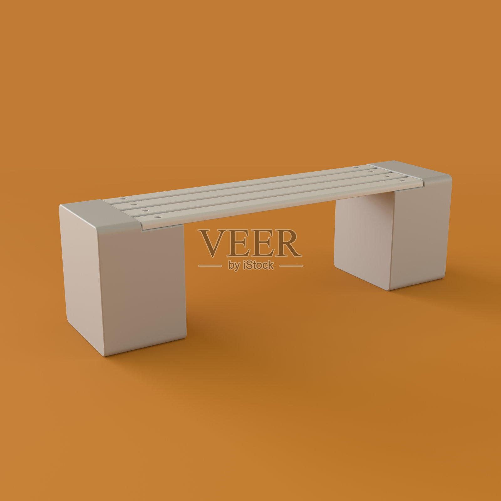 橙色背景的单色公园长凳，3d渲染照片摄影图片