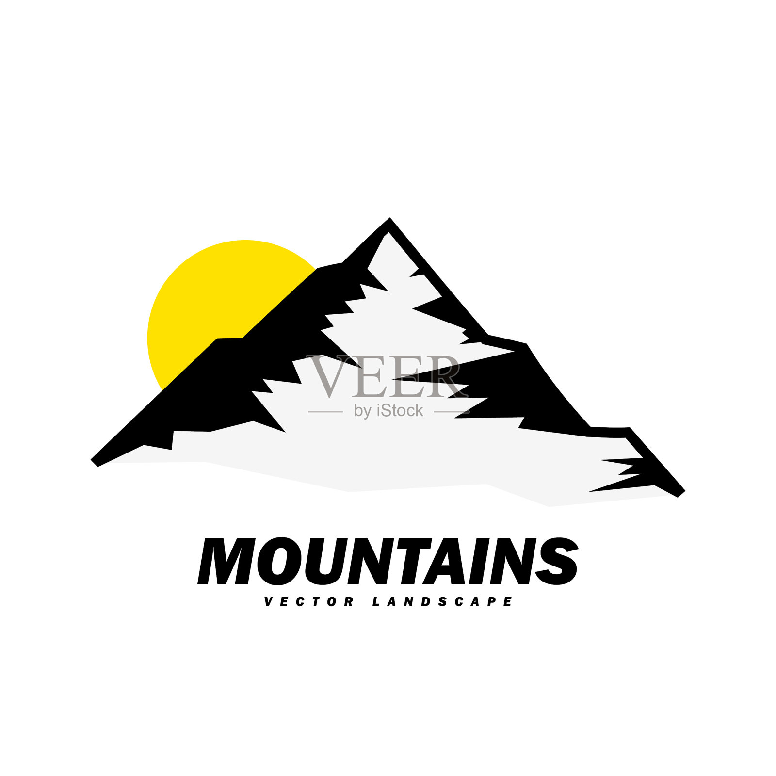 黑白山地探险家冒险徽章插画图片素材