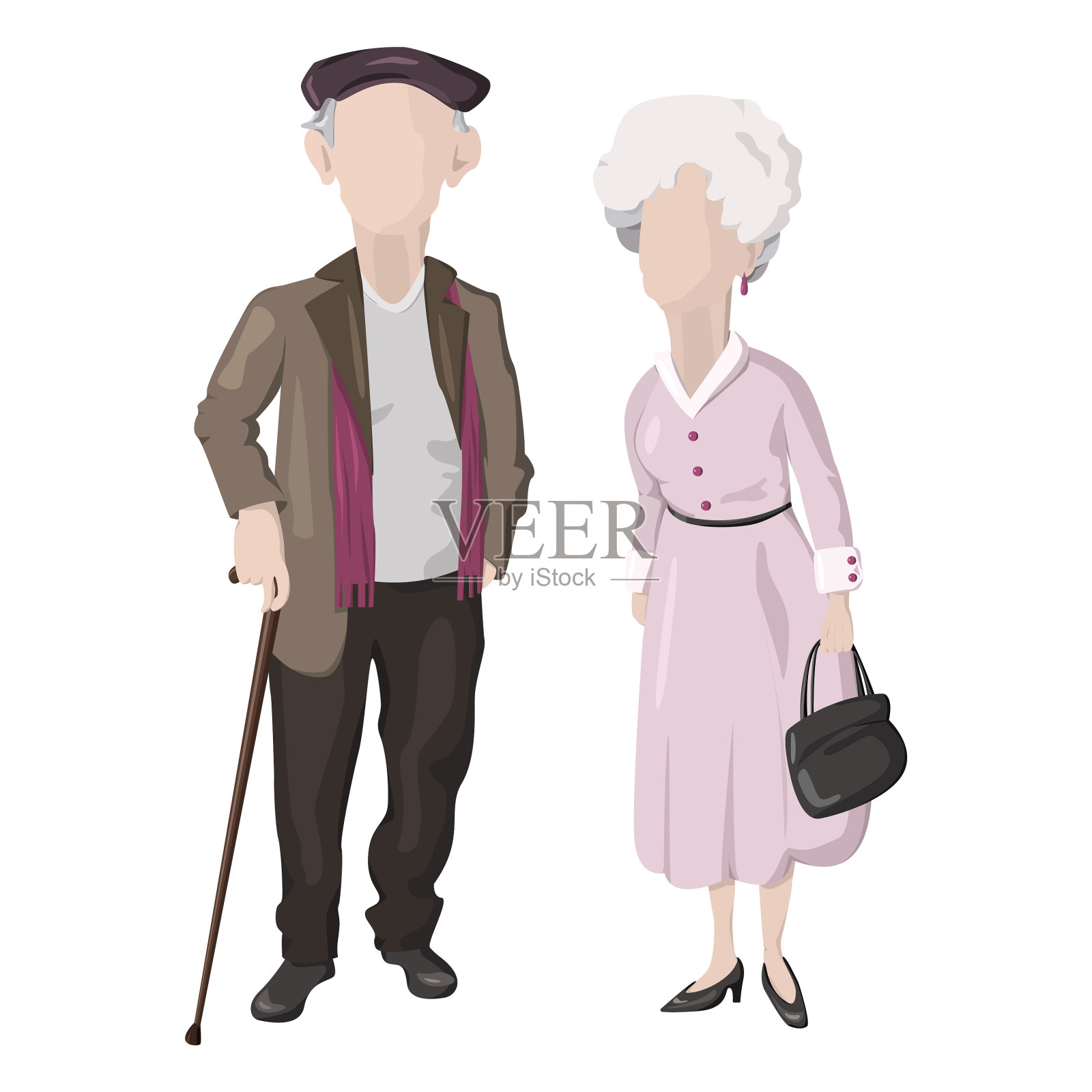 爷爷奶奶在年老时就白了插画图片素材