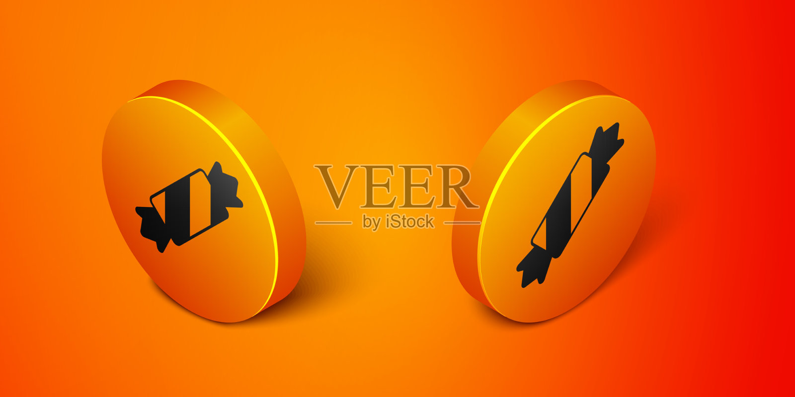 等距糖果图标孤立在橙色背景图标素材