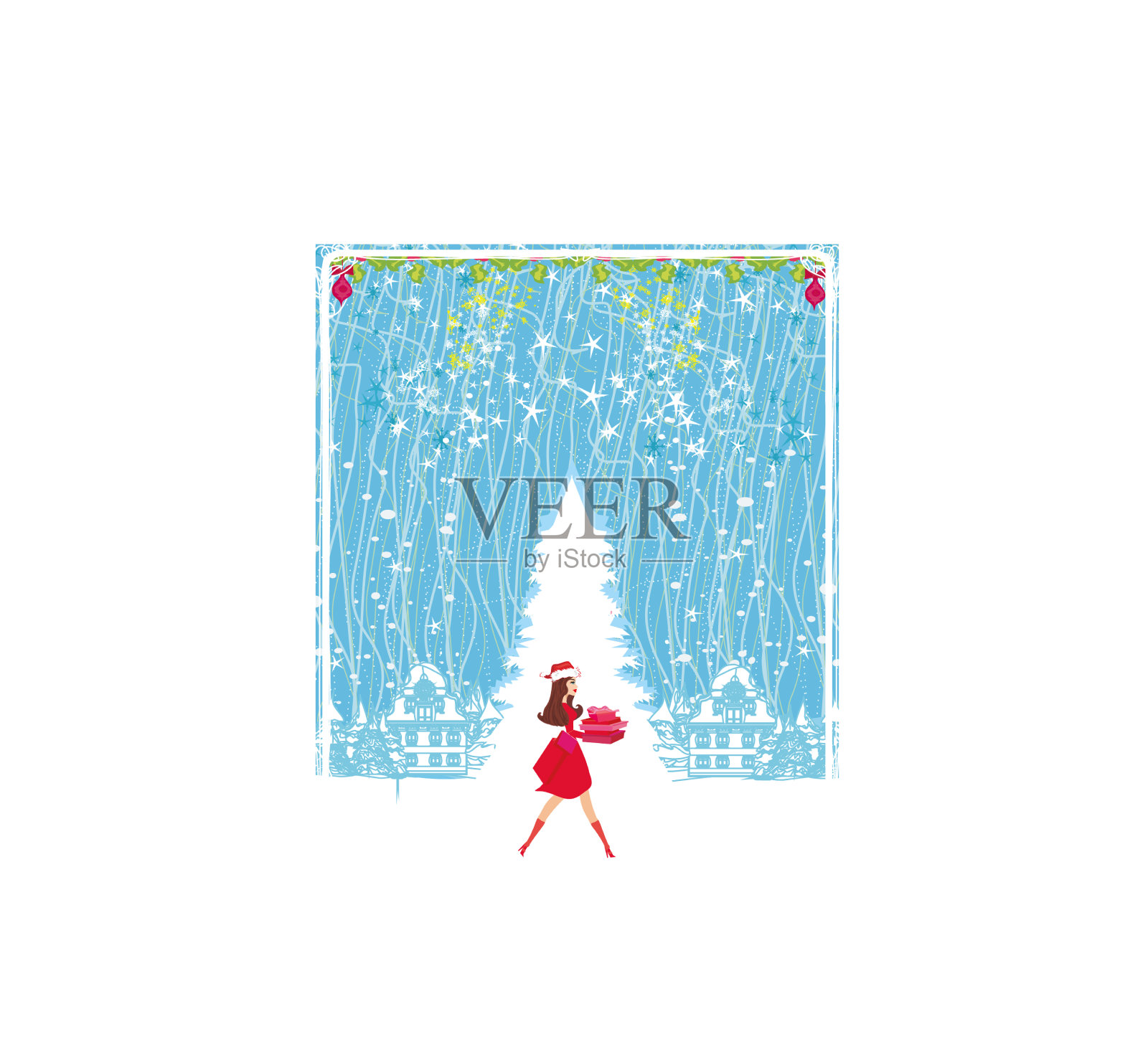 冬姑娘带礼盒节日促销卡设计元素图片