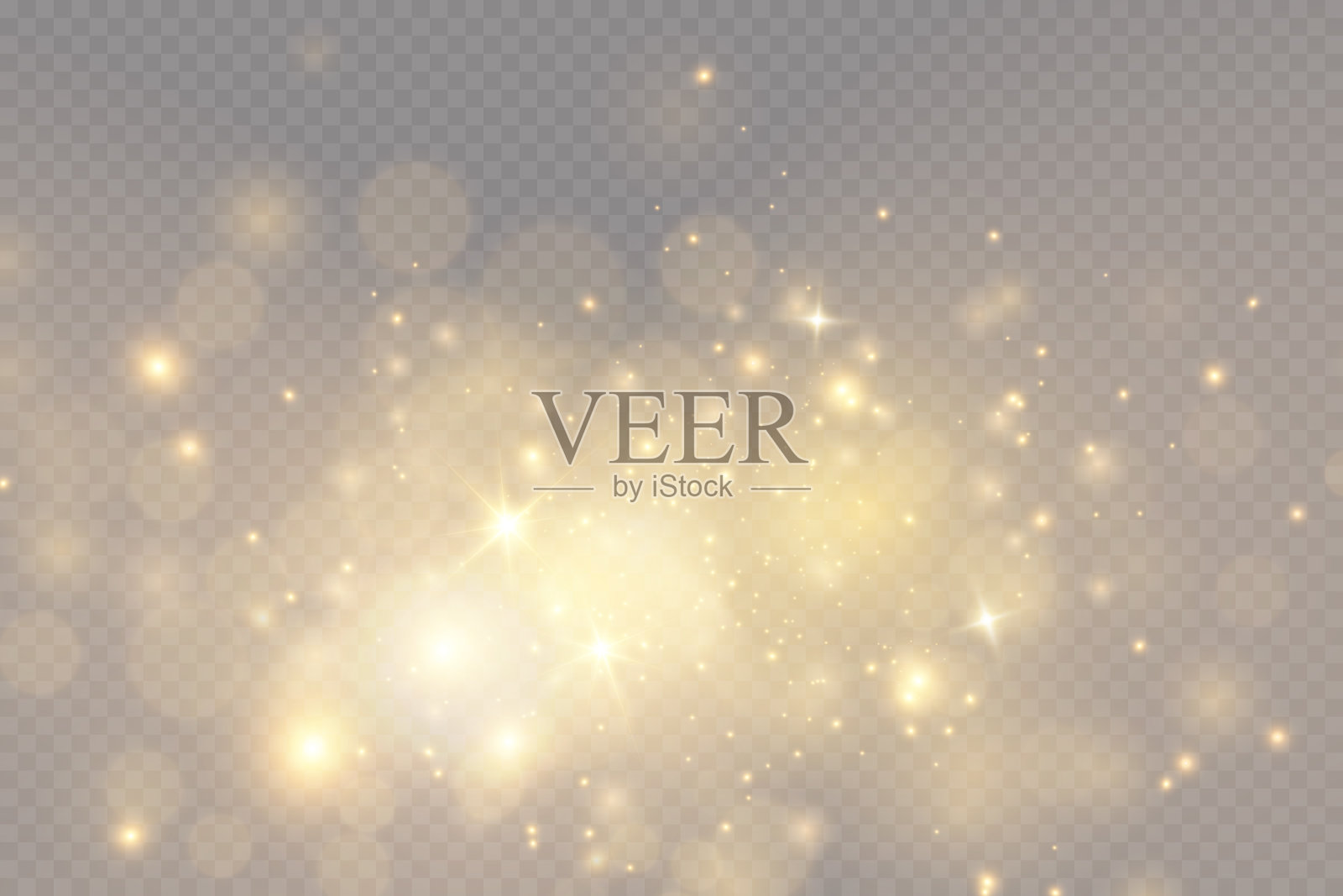 金色的仙尘微粒。闪闪发光的灰尘颗粒。与闪光粒子隔离的光效果。插画图片素材