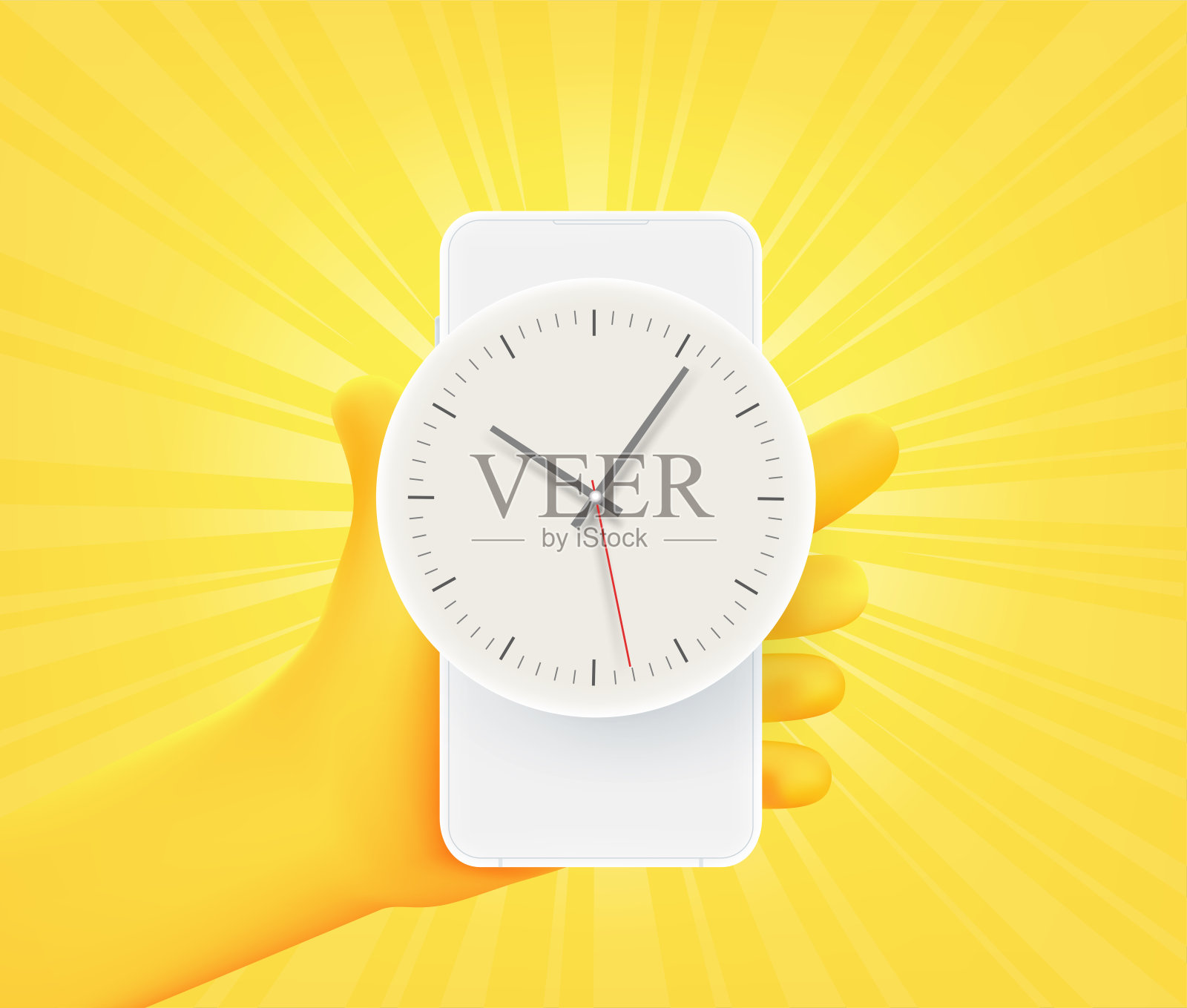 智能手机上带有时钟图标的手。3 d矢量图插画图片素材