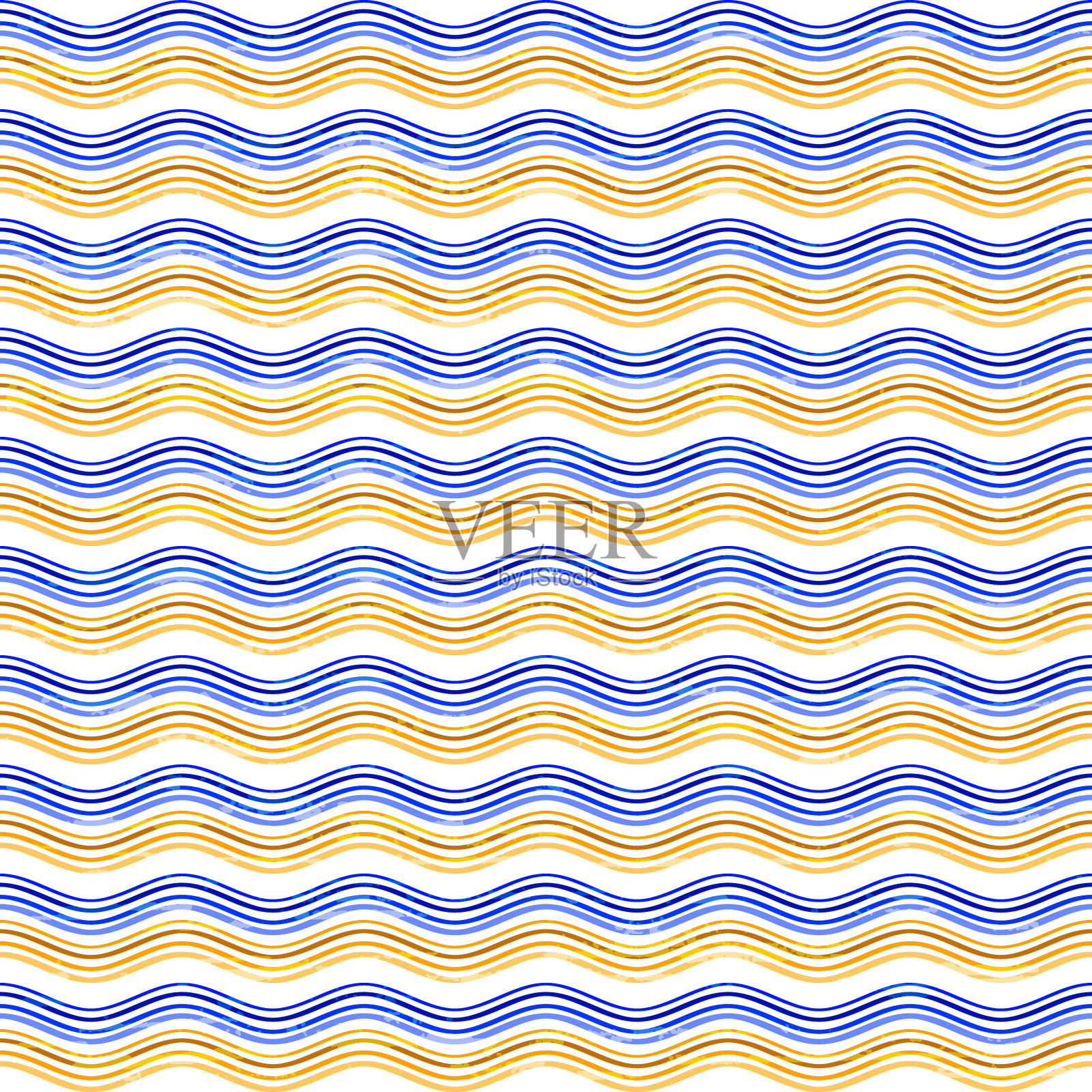 不同的蓝黄色阴影波。波浪无缝矢量模式。插画图片素材