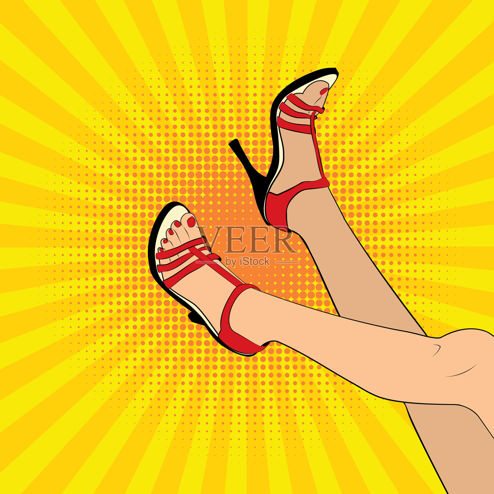 穿着流行艺术的红色凉鞋插画图片素材