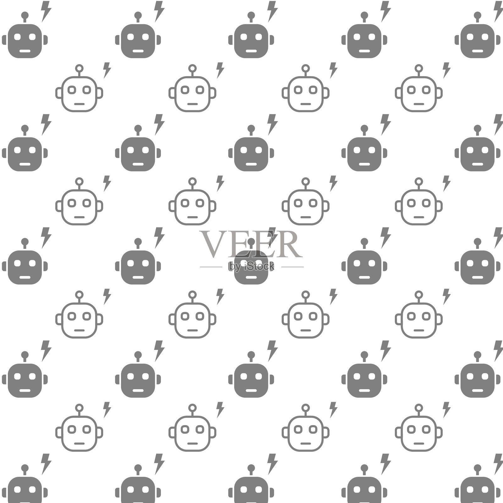 无缝图案机器人在白色背景插画图片素材