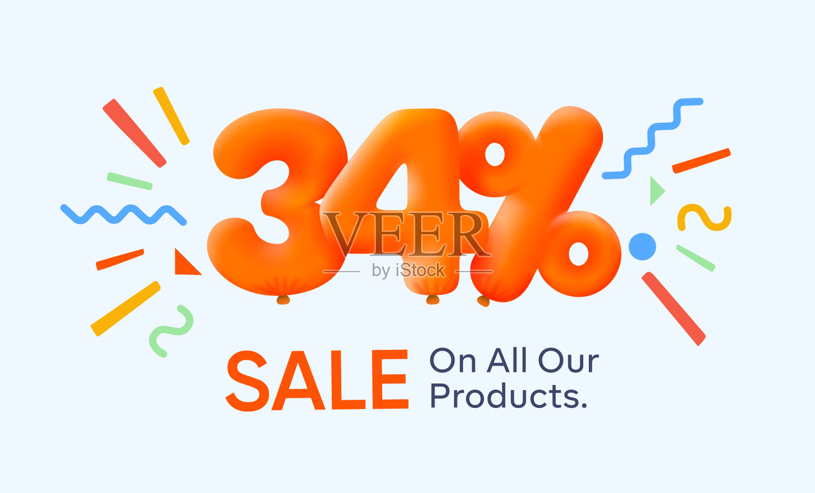 特价销售34%折扣3D数字黄色标签凭证矢量插图。打折季标签打了34%的折扣设计元素图片