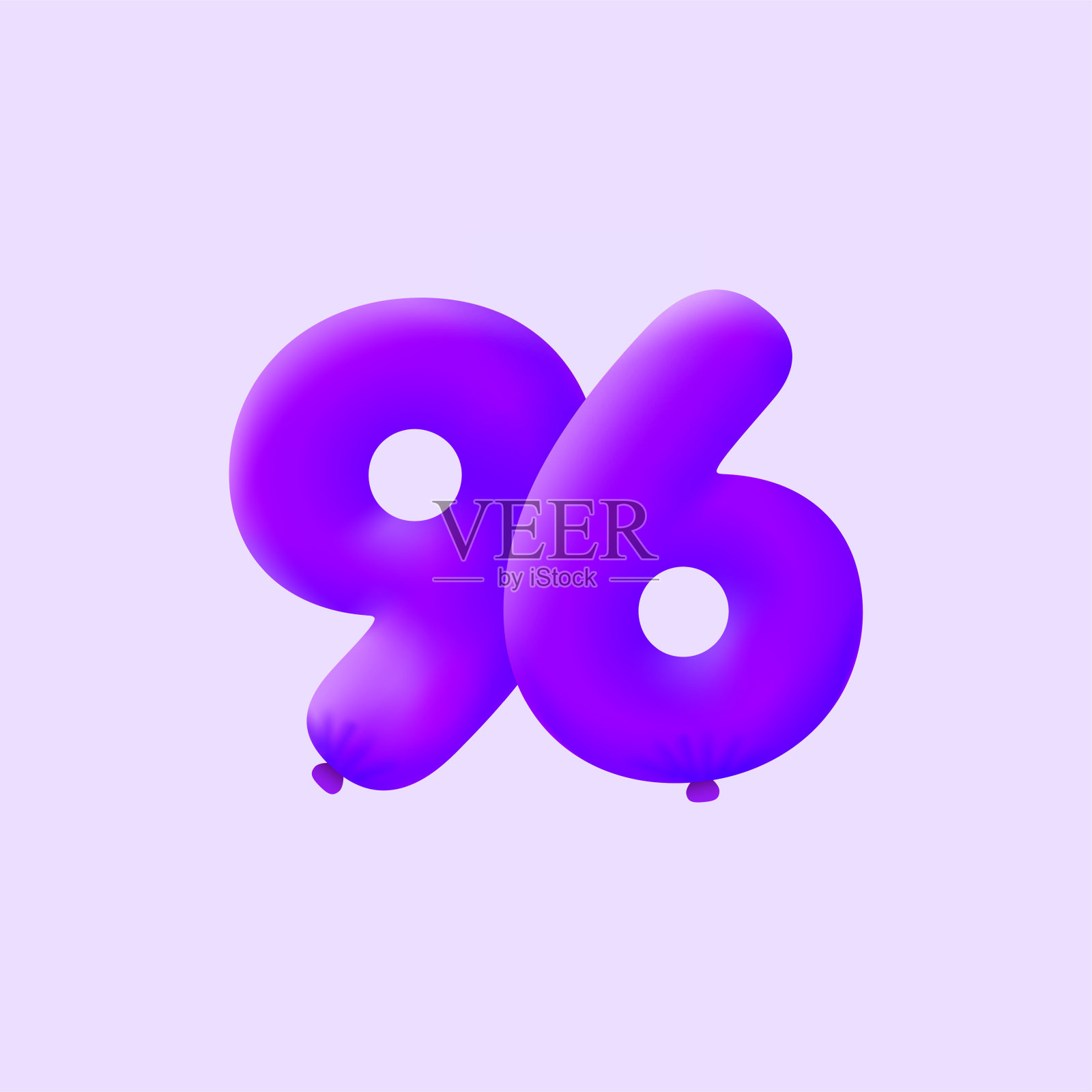紫色3D数字96气球现实3D氦气紫色气球。插画图片素材