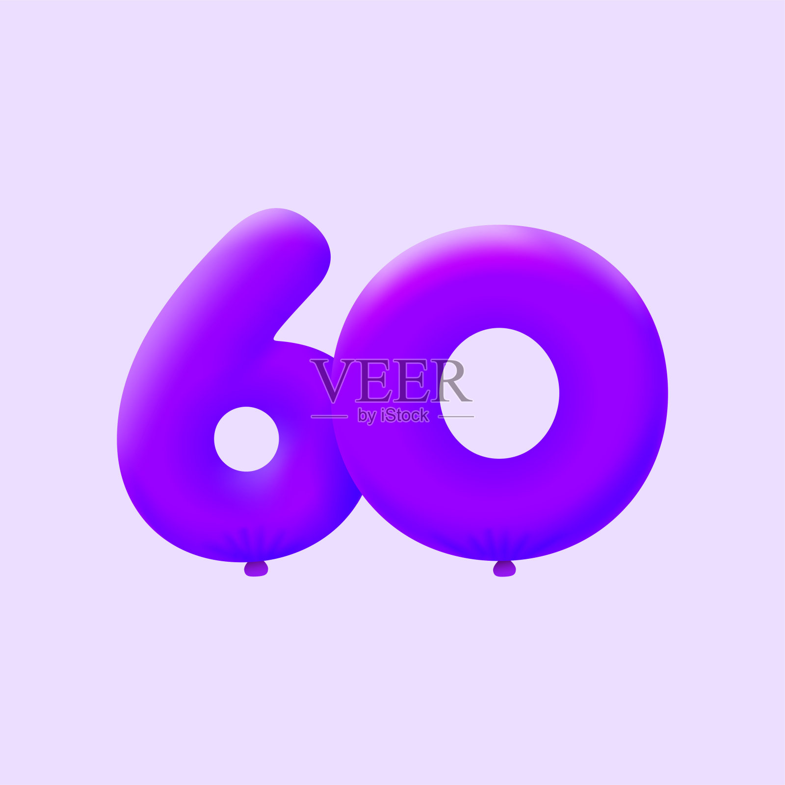 紫色3D数字60气球现实3D氦气紫色气球。插画图片素材