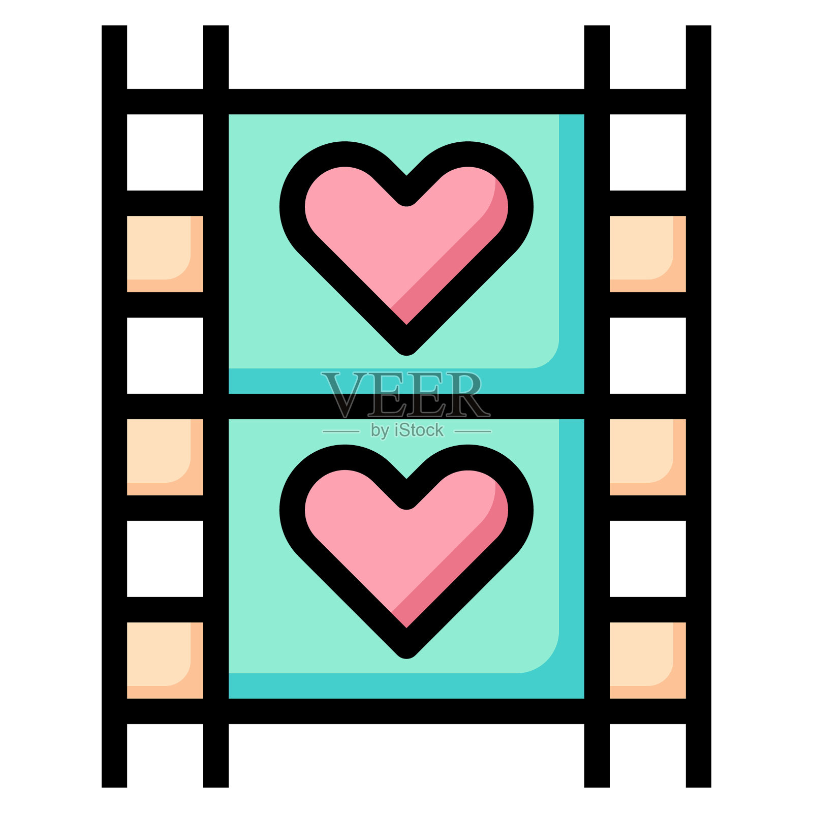 电影爱图标线颜色矢量插图插画图片素材