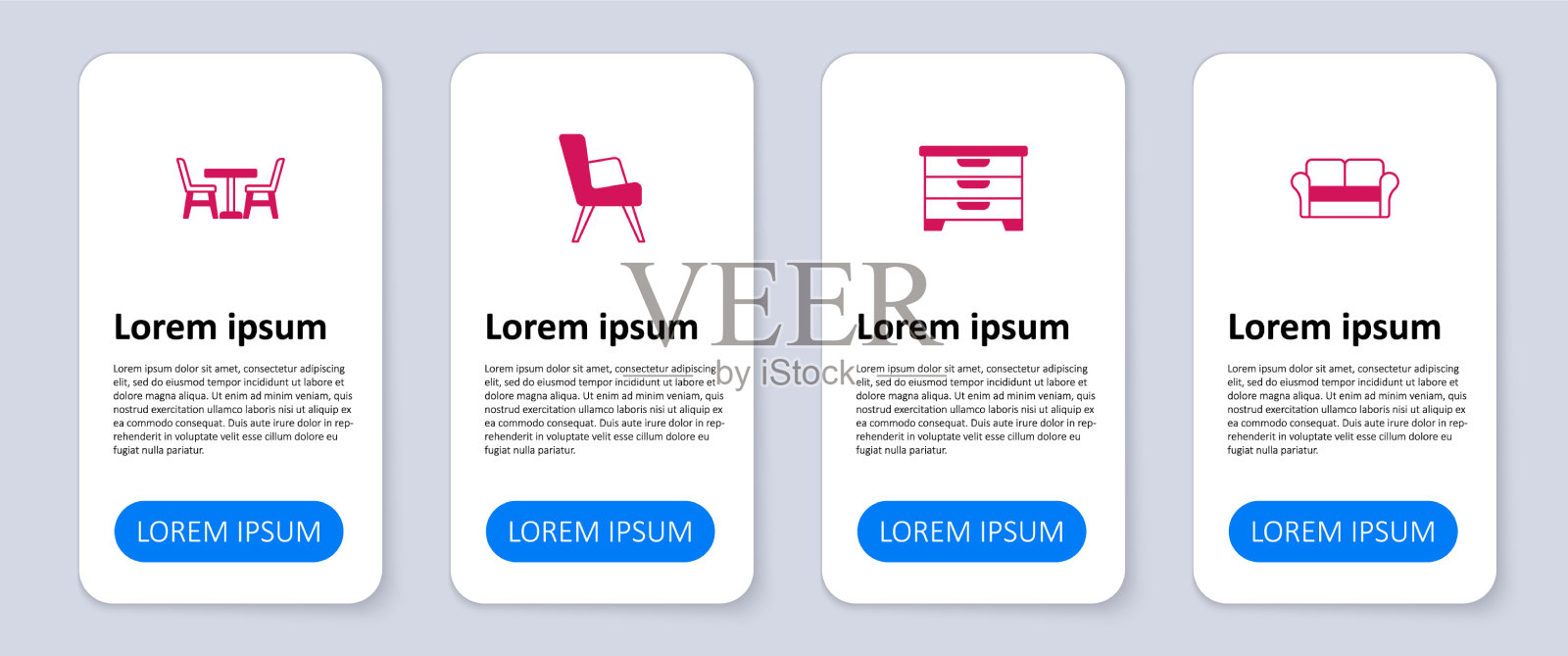 设有沙发、衣柜、抽屉、扶手椅和桌子插画图片素材