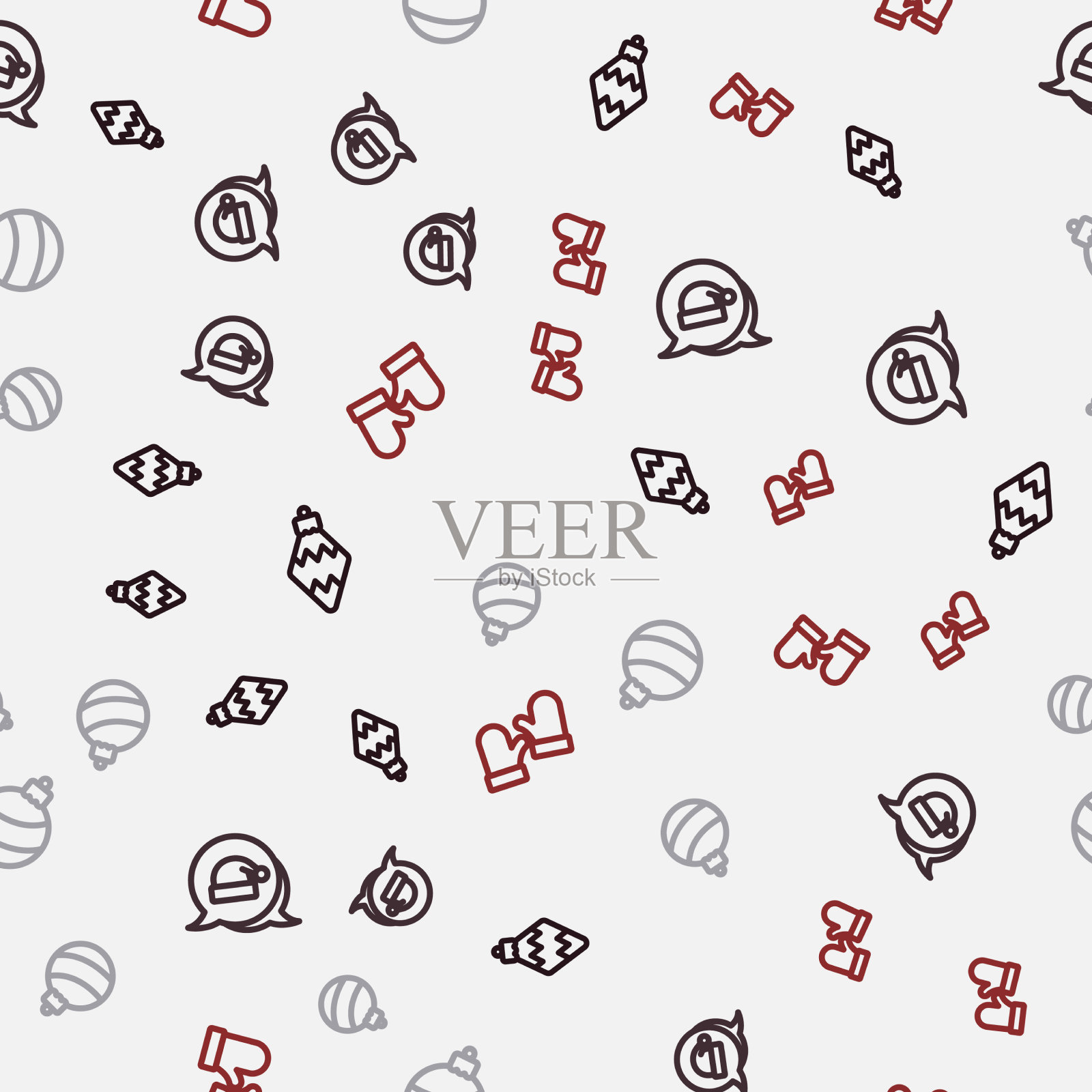 设线圣诞玩具圣诞老人帽子球和图标素材