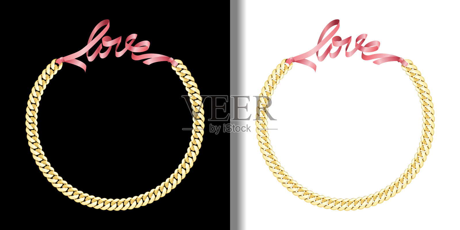 喜欢时尚印花金链和粉色插画图片素材