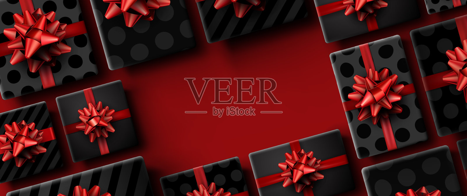 礼品盒与红色的弓框架背景插画图片素材