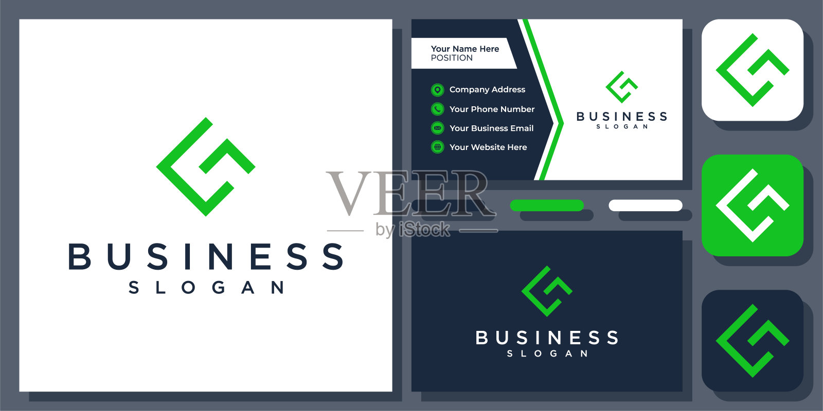 首字母G箭头商业成功前进公司矢量标志设计与名片插画图片素材