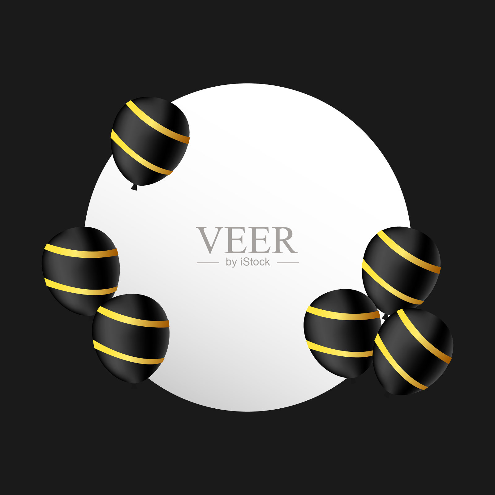 黑色和金色气球设计的圆形框架插画图片素材