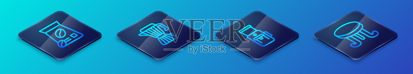 设置等距线电动咖啡研磨袋图标素材