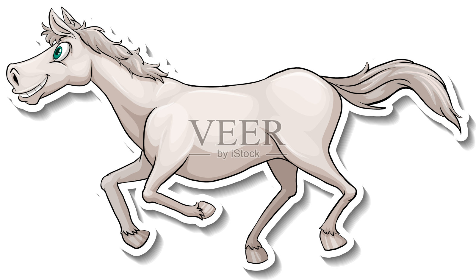 白马奔跑的卡通动物贴纸设计元素图片