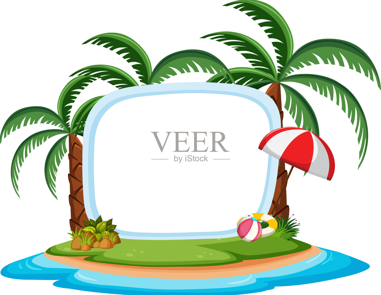 空横幅模板与夏季海滩元素插画图片素材