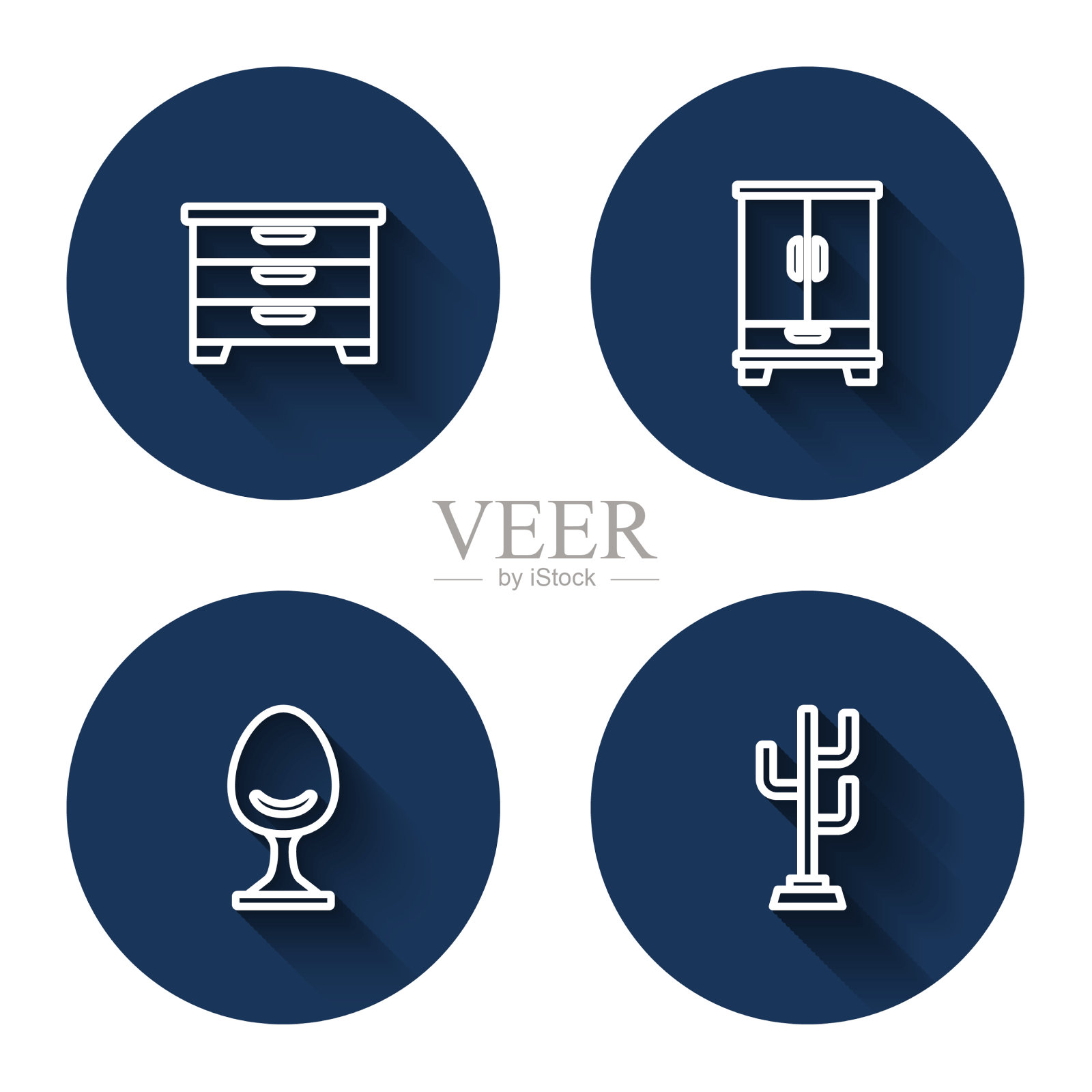 设置线衣柜抽屉衣柜扶手椅和图标素材