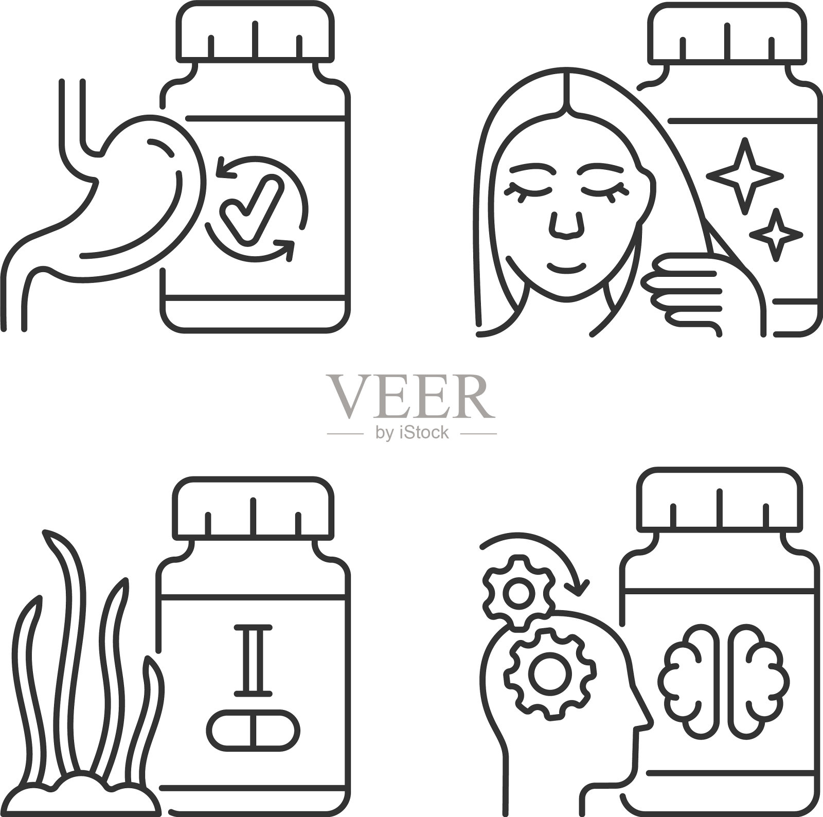 食物补充剂线性图标集图标素材