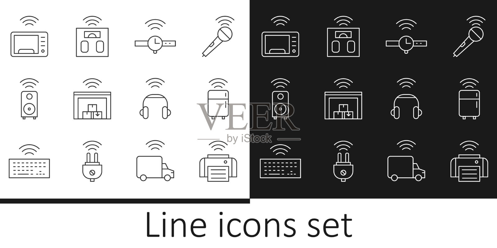 设定线智能打印机、冰箱、智能手表图标素材