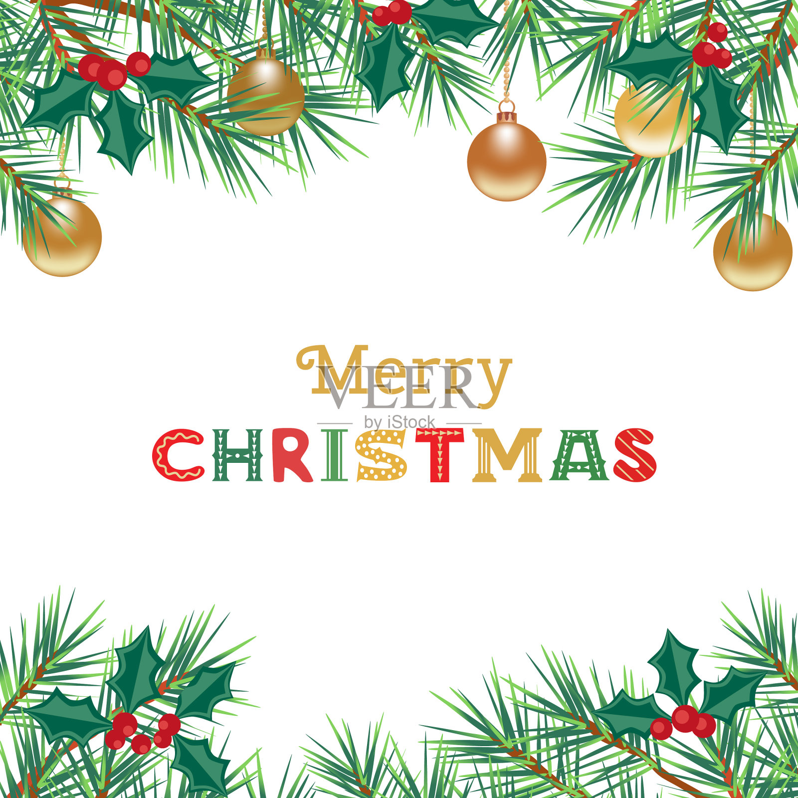 圣诞树球花环背景设计模板素材