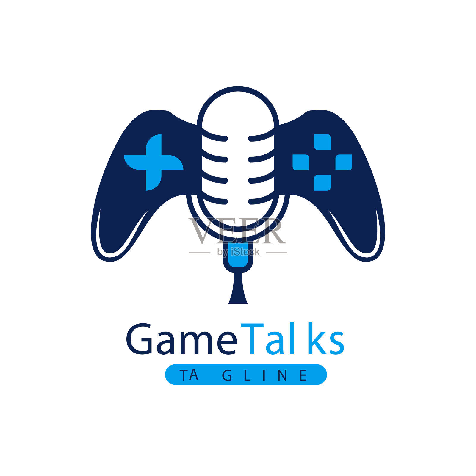 游戏播客标志与麦克风手柄和插画图片素材