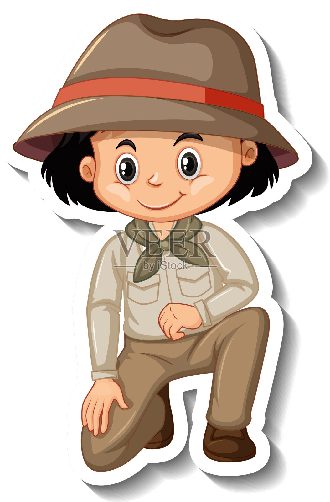 女孩在safari装卡通人物贴纸设计元素图片