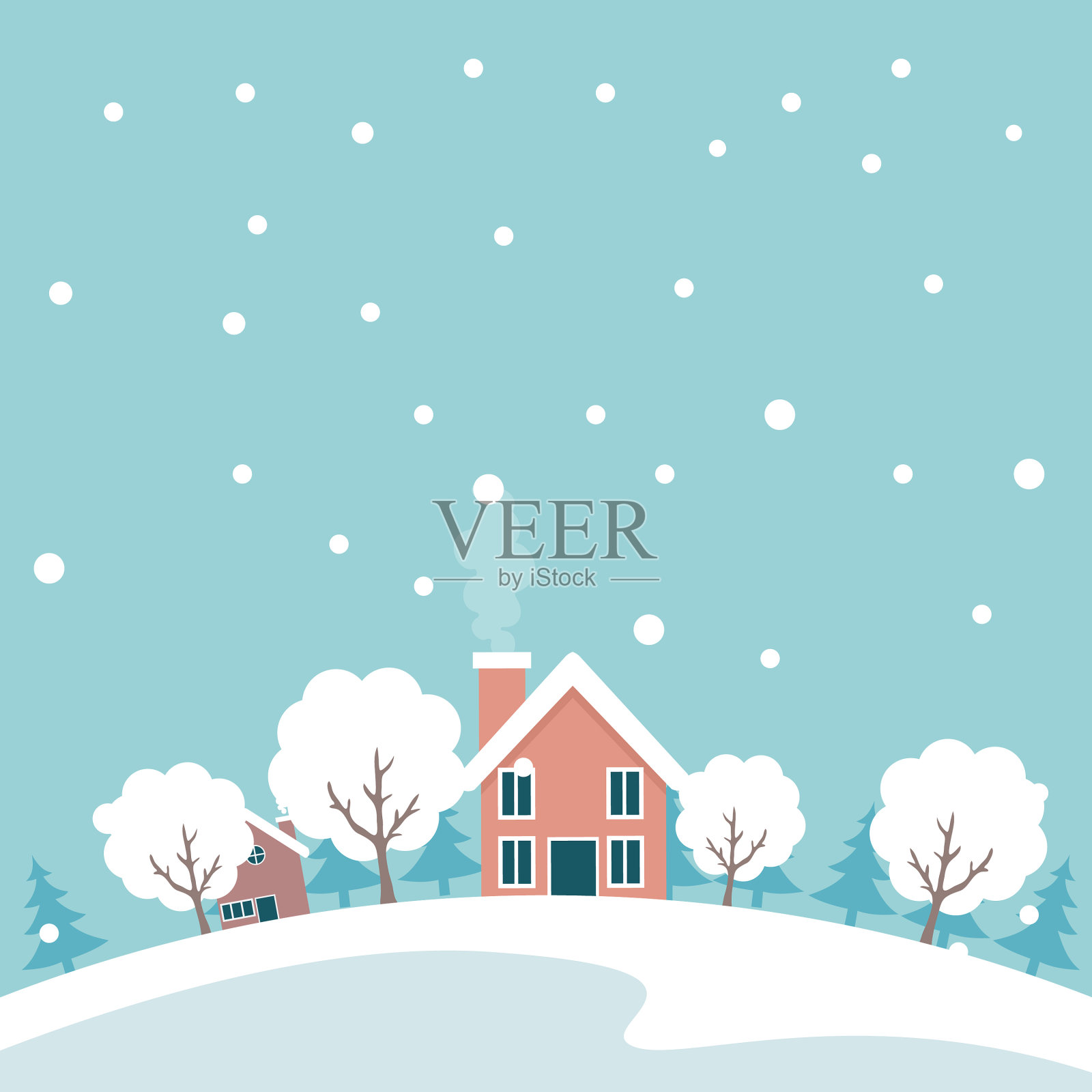 村庄景观在冬季与雪插画图片素材