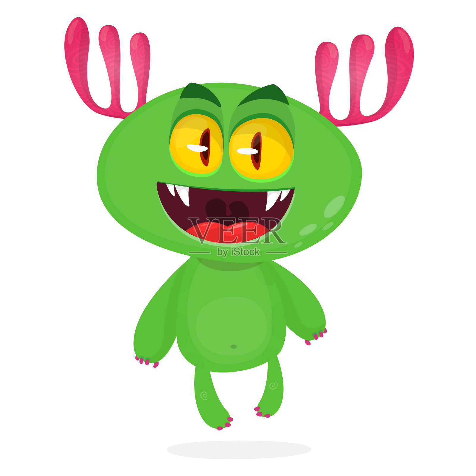 有趣的卡通微笑怪物生物。万圣节插画的快乐外星人性格。向量孤立设计元素图片